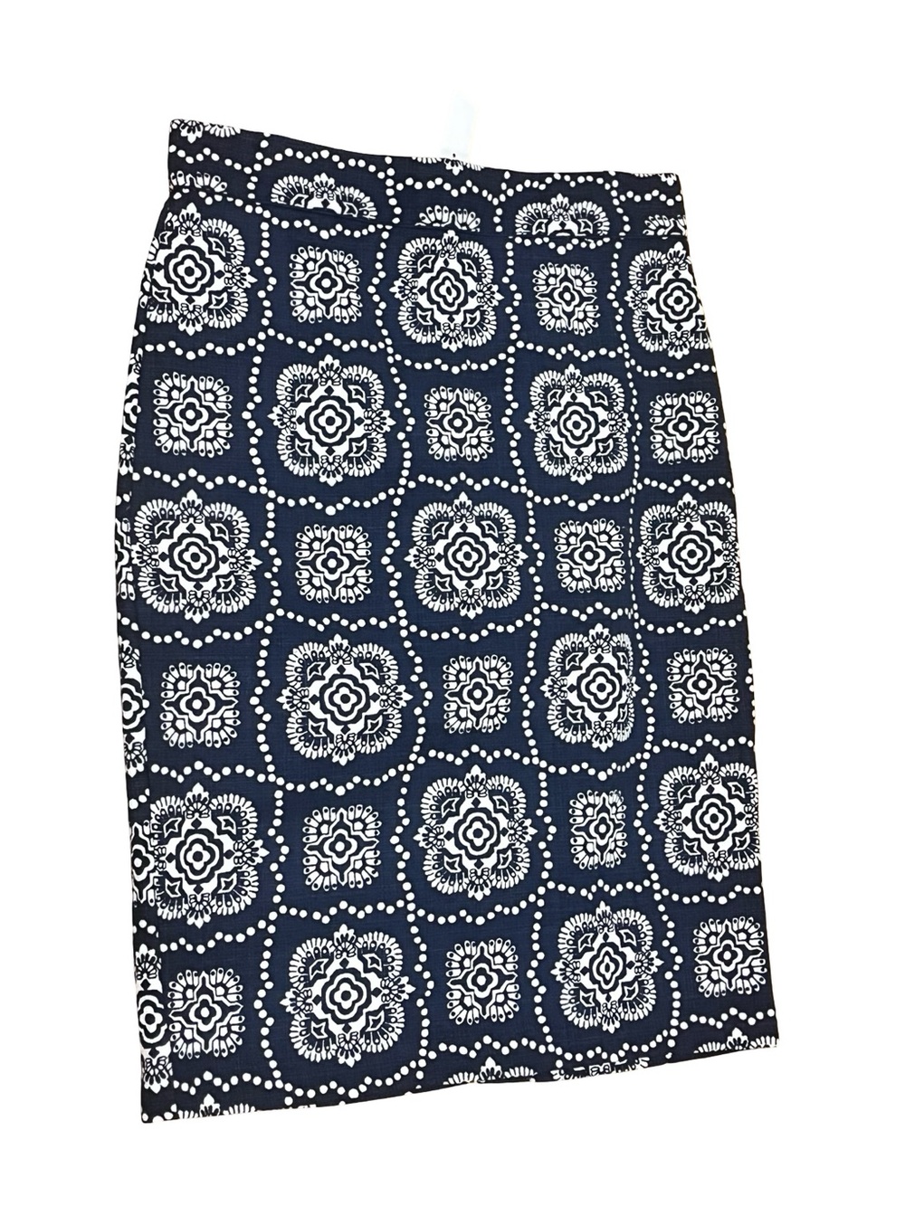 NWT Ann Taylor Blue White Multi Medallion Basket Weave Pencil Skirt Sz 6 Classic